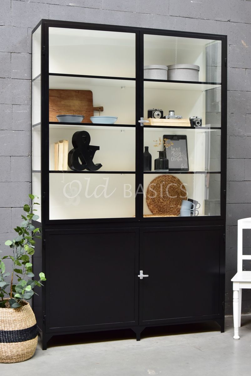Apothekerskast Demi, 2 deuren, RAL9005, zwart, materiaal staal